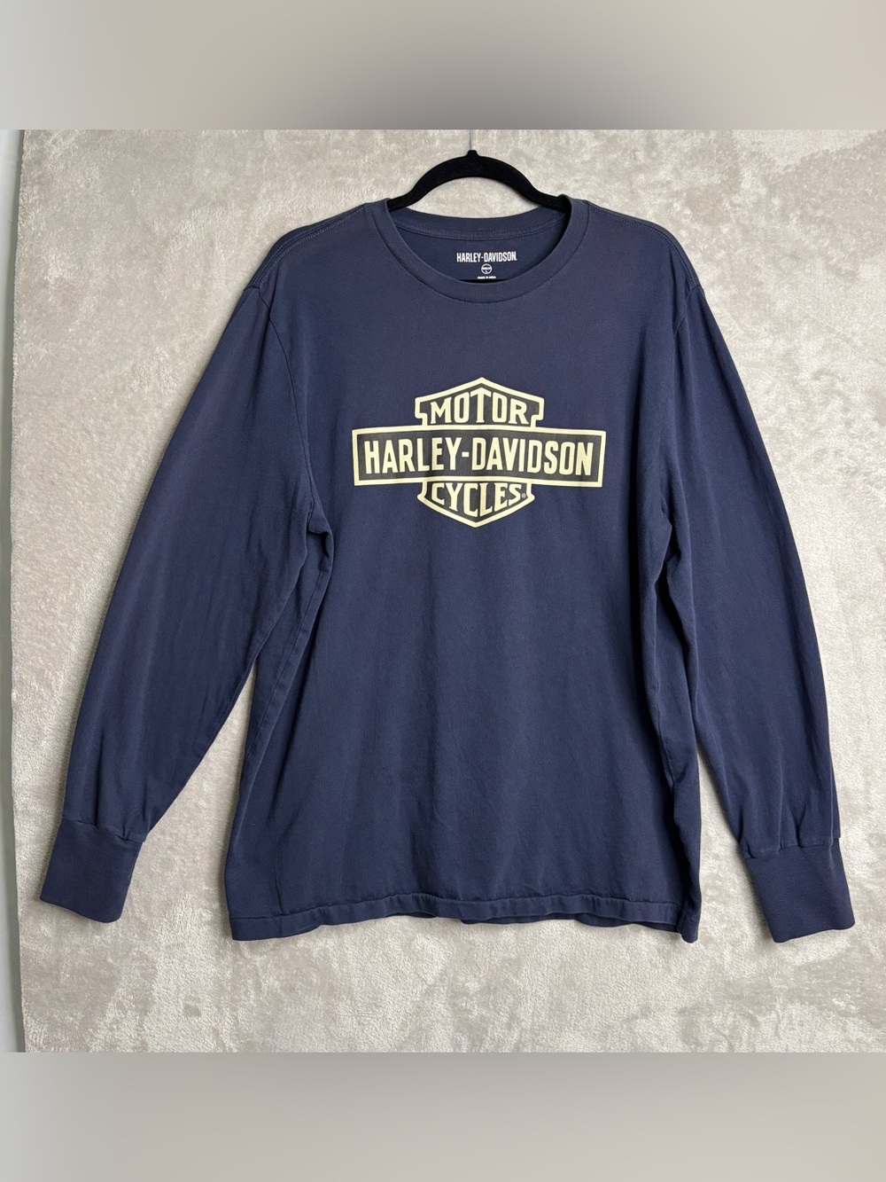 Harley-Davidson Navy Long Sleeve Shirt with Cream Logo ~ Biker, HD, Riding